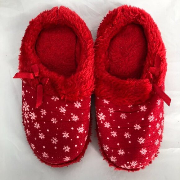 La Senza Red Snowflake Pattern Fuzzy Short Indoor Winter Christmas Slippers L/XL - Picture 13 of 13